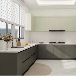 Meubles de cuisine modulaires mats de fabrication chinoise avec îlot, électroménager et accessoires, robinet de cuisine, charnières, plan de travail en marbre - Product Image 3