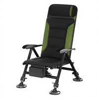 Chaise de pêche pliable tout-terrain avec dossier rétractable, support de lampe et plateau à appâts – Siège de pêche portable en acier au carbone pour le camping