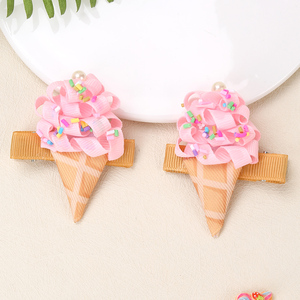 CN 2PC/가방 미니 5cm 만화 아이스크림 디자인 헤어 클립 달콤한 리본 헤어 보우 클립 어린이 소녀 - Product Image 1