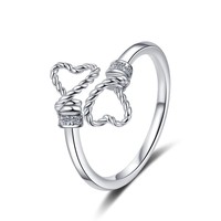 Bague de fiançailles romantique en argent sterling S925 avec double cœur en moissanite VVS1, ajustable, pour femmes