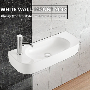 Lavabo de Cerámica para Baño, Montado en la Pared, Lavabo Integrado de Gran Tamaño para Hogar, Balcón, Lavamanos - Product Image 2