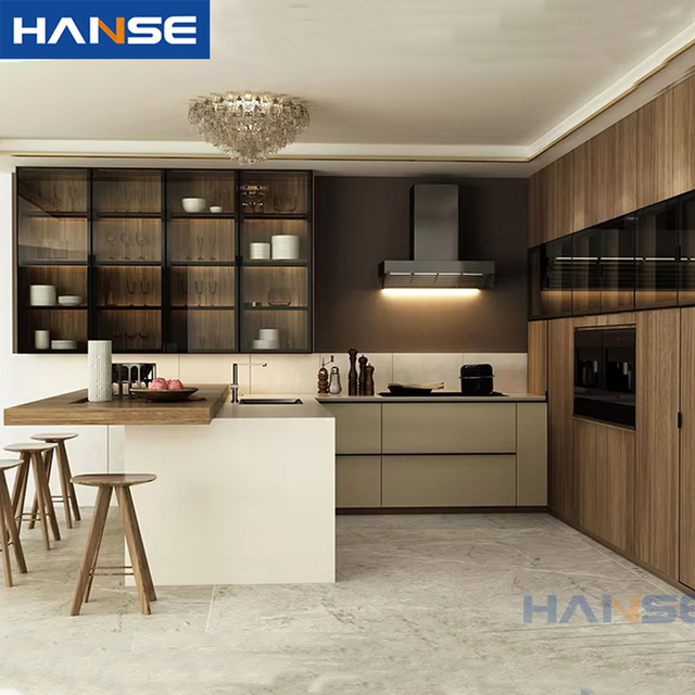 HANSE Brand Modern Modular Kitchen Cabinet with Plywood and MDF Construction Melamine Veneer Finish Sink Ready