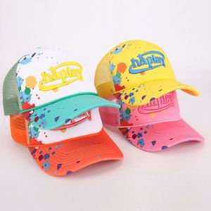 Gorra de Malla de Espuma de 5 Paneles con Logotipo Bordado en 3D de Alta Calidad, Diseño de Salpicaduras de Pintura, Estilo Y2K, Gorra Trucker Hip Hop para Exteriores - Product Image 2