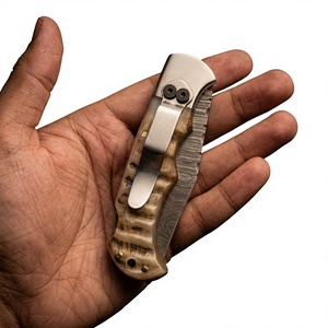 High Quality Damascus Steel <b>Folding</b> Blade Pocket <b>Knife</b> Sheep Horn Handle Hunting Camping Use 58 HRC Hardness 3-Year Warranty - Product Image 1