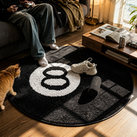Tapis moderne abstrait en velours floqué noir rond antidérapant touffeté pour salon, chambre et salle de bain