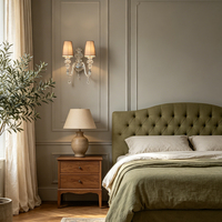Applique murale moderne à 2 lumières en verre soufflé à la main avec abat-jour en lin et base chromée pour la décoration de villa, chambre et salon