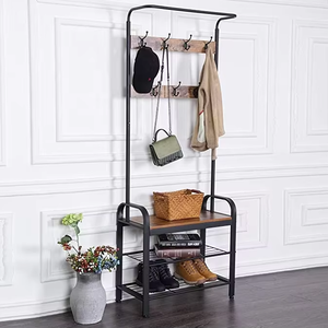 <span class=keywords><strong>Porte</strong></span>-<span class=keywords><strong>manteau</strong></span> sur pied avec étagères à 2 niveaux, <span class=keywords><strong>banc</strong></span> à <span class=keywords><strong>chaussures</strong></span> <span class=keywords><strong>et</strong></span> rangement métallique pour <span class=keywords><strong>entrée</strong></span> <span class=keywords><strong>et</strong></span> couloir - Product Image 2