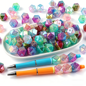 Loose <b>Beads</b> Popular Design Color Electroplating Polyhedral Acrylic Loose <b>Beads</b> DIY Handmade Straight Hole Jewelry Accessories - Product Image 4
