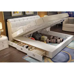 Cama de couro moderna minimalista, luxuosa, leve, de alta qualidade, moderna, cama, casa, quarto, móveis, quarto, conjunto de móveis