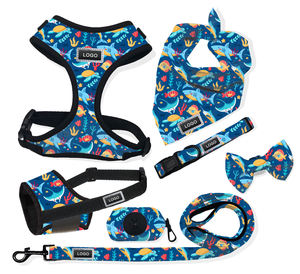 OEM Custom Light Green Mini Anchor Print Dog <b>Harness</b> Collar Leash Full Kit <b>For</b> All Breeds Cats & Dogs - Product Image 6
