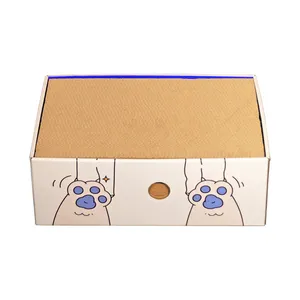 ราคาถูกทนทานเป็นมิตรกับสิ่งแวดล้อมกระดาษลูกฟูกของเล่นแมว 5 แพ็คเป็น 1 กล่องลับเล็บแมวกล่องกระดาษแข็งพับพร้อมแคทนิป