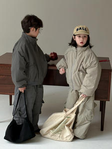 Completo da Lavoro Casual <span class=keywords><strong>Invernale</strong></span> a Due Pezzi con <span class=keywords><strong>Giacca</strong></span> con Cerniera per Bambino e Bambina, Foderato in Cotone, Ispessito, Tinta Unita, per la Primavera - Product Image 3