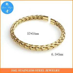 <span class=keywords><strong>Bracelet</strong></span> manchette en acier inoxydable tressé rond doré pour <span class=keywords><strong>homme</strong></span> et femme - Product Image 6