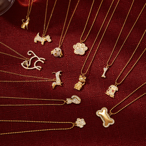 Collier J&D avec <span class=keywords><strong>pendentif</strong></span> animal mignon chaton, en acier inoxydable plaqué <span class=keywords><strong>or</strong></span> 18 carats, avec strass, os, patte, cristal, chiot Westie, <span class=keywords><strong>pendentif</strong></span> animal - Product Image 2