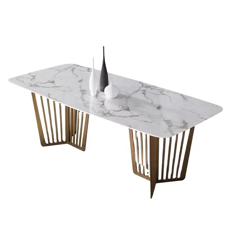 Fashionable home furniture modern popular high quality luxury modern white marble stone top rectangle long dining table