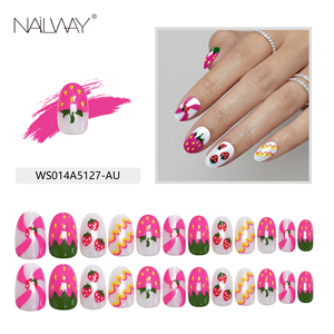 Nailway Fashion - <span class=keywords><strong>Uñas</strong></span> Postizas de <span class=keywords><strong>Color</strong></span> <span class=keywords><strong>Rosa</strong></span> con Diseño de Fresa, Forma Ovalada, 30 Piezas, 15 Tamaños, <span class=keywords><strong>Uñas</strong></span> Artificiales al por Mayor, <span class=keywords><strong>Uñas</strong></span> Adhesivas - Product Image 5
