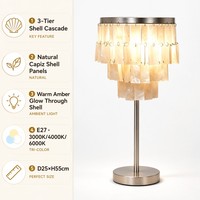 Lampe de table de luxe à 3 niveaux en coquillages naturels, cascade de coquillages Capiz, éclat ambre chaud, E27, pour chevet, chambre, salon, suite d'hôtel
