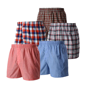 Men's 5-Pack Cotton <b>Boxer</b> Shorts Plaid Solid Colors Mid-Rise Breathable Woven Fabric Adult Style - Product Image 1