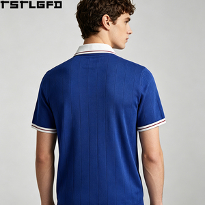 Polo en tricot sportif personnalisé pour hommes, bleu royal, blanc, col rayé bordeaux, fabricants de polos pour hommes, vente en gros - Product Image 3