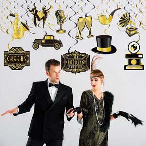 Décorations de fête des années <span class=keywords><strong>20</strong></span>, guirlandes suspendues noires et dorées pour <span class=keywords><strong>anniversaire</strong></span>, mariage vintage jazz, fournitures de fête - Product Image 5