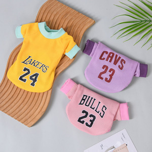 Pet Basketball Jersey Waffle Knit Dog <b>Clothes</b> Spring Autumn Style For <b>Cats</b> And Dogs Letter Pattern Polyester Material - Product Image 3