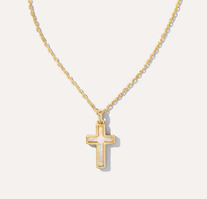 Collar Religioso de Acero Inoxidable Chapado en Oro de 18K con Cruz de Ópalo, Resistente al Deslustre, de Fanhua Jewelry KS Jewelry - Product Image 3