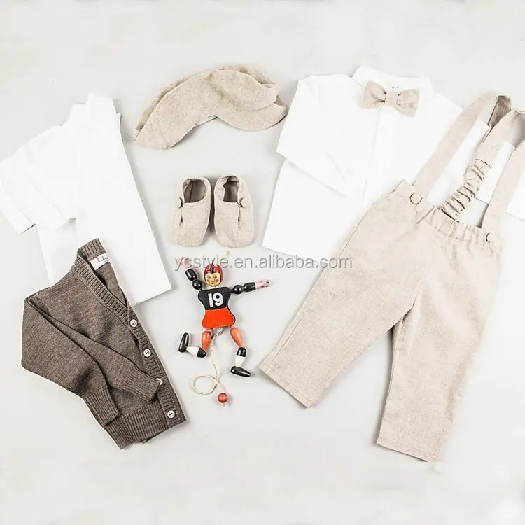 BABY Stram pler Hosenträger Hosen Anzug Sets für Jungen mit Leinen BowTied Shirt Outfits