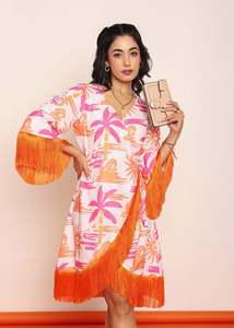 Robe imprimée mi-longue à enrouler avec dentelle, robe décontractée pour femme en tissu léger et flatteur - Product Image 6