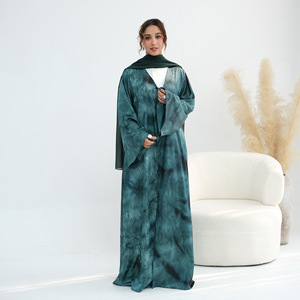 High Quality Muslim Middle Eastern Tie-Dye Pleated Printed Polyester Long Sleeve V Neck <strong>Abaya</strong> <strong>2026</strong> Spring 1121 - Product Image 3