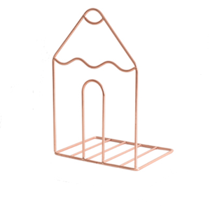 Wholesale Metal Wire Rose Gold Desktop House Shape Bookends Stopper Support Stand Holder Shelf <strong>Bookrack</strong> - Product Image 1