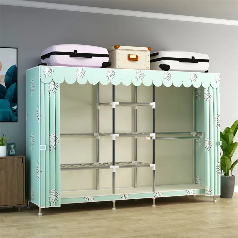 Tùy Chỉnh Thực Hiện Quá Khổ Bán Buôn Tủ Quần Áo Di Động Vải Kim Loại Ống Tủ Armoire Hồng Có Thể Gập Lại Quần Áo Closet Phòng Ngủ Tủ