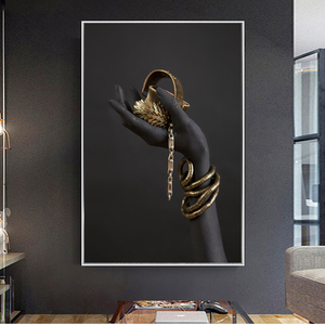 Mano da donna nera con gioielli in oro Wall <span class=keywords><strong>Art</strong></span> dipinti su tela sul muro poster e stampe stampe <span class=keywords><strong>Pop</strong></span> <span class=keywords><strong>Art</strong></span> decorazione da parete - Product Image 2
