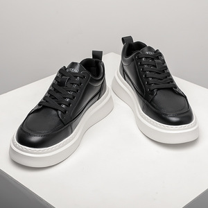 Chunky Shoes Men Autumn Round Toe Pu <b>Leather</b> Lace up Platform <b>Sneakers</b> Light Weight Rubber Outsole EVA Midsole Solid - Product Image 4