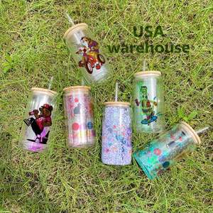 Nouveaux gobelets en verre à double paroi transparents de 12 oz, vierges pour sublimation, verres à bière effet boule à neige pour cadeaux personnalisés avec couvercles - Product Image 1