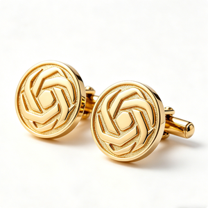 Ensemble de boutons de manchette et pince à cravate en acier inoxydable plaqué or personnalisé, avec motif 3D en relief, pour homme, idéal pour les occasions formelles, promotion ou cadeau d'affaires - Product Image 1