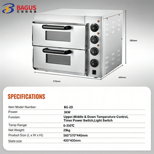 Horno de Pizza Comercial de Doble Capa de 3KW 0-350 ℃   Horno Eléctrico para Pizza con Control Independiente para Restaurante, Cafetería, <span class=keywords><strong>Pizzería</strong></span> - Product Image 4