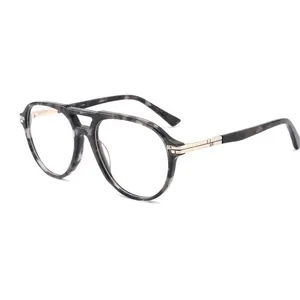 Monturas de acetato de gafas de moda de doble puente Marco óptico de gafas para hombres y mujeres Imágenes y fotos unisex Puente doble Fa