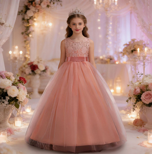 Robe de demoiselle d'honneur tendance 2026 pour adolescentes, en dentelle florale, personnalisée, sans manches, longue et bouffante, pour banquets et fêtes - Product Image 5