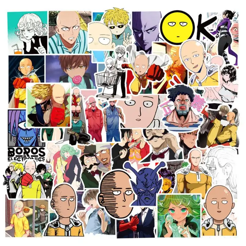 ZY0594C 50Pcs Anime ONE PUNCH-MAN Adesivos à prova d' água PVC Vinil adesivos Die Cut adesivo personalizado para bagagem laptop Carro