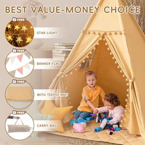 Tente <span class=keywords><strong>tipi</strong></span> pliable en toile de coton naturel pour enfants, cadeau pour enfants - Product Image 6
