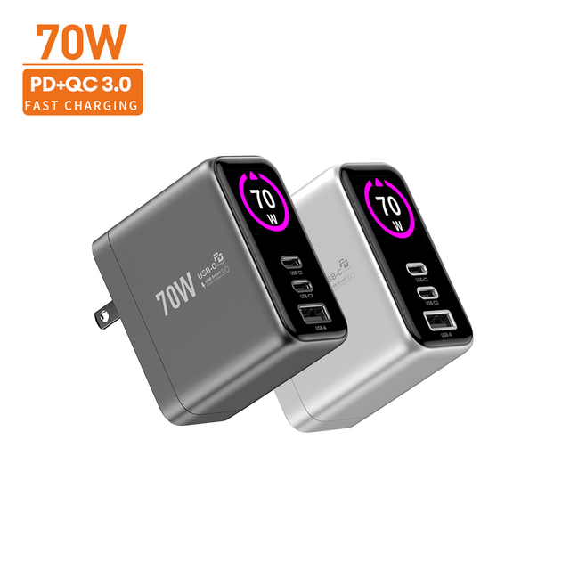 70W GaN Charger AI Smart Charging 3-Port PD3.0 PPS Type-C Fast Charger for Mobile Phones Charger Adapter Cell Phone Charging