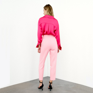 Nouveau design personnalisé, confortable, pantalon <span class=keywords><strong>cigarette</strong></span> <span class=keywords><strong>taille</strong></span> <span class=keywords><strong>haute</strong></span> décontracté de couleur pure avec poches frontales pour femmes - Product Image 3