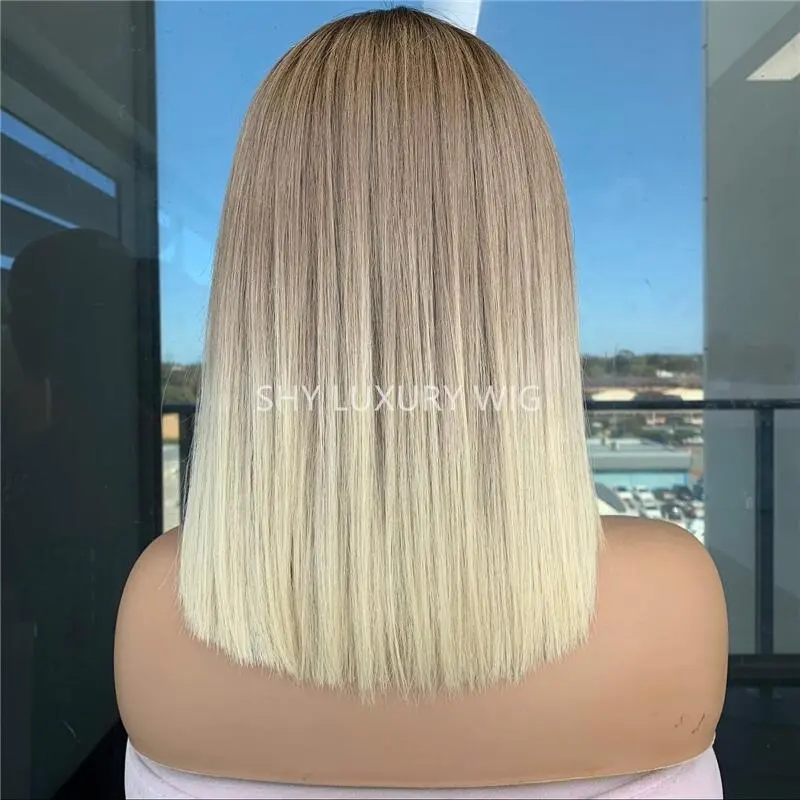 New Factory Cheap Short Human Hair Wigs 13x4 Lace Front Ombre Blonde Color Bob Wig With Preplucked Hairline For White Women