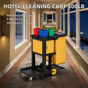 Chariot de <span class=keywords><strong>ménage</strong></span> commercial AF08170H avec grand sac, bacs de rangement et roues pour le nettoyage des hôtels - Product Image 2