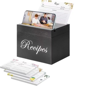 Wooden Recipe <b>Box</b> Flip Top <b>Kitchen</b> Card <b>Storage</b> Organizer Rectangle Standing Type General Packaging Yc6.30 - Product Image 1