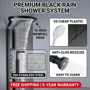 Panneau <span class=keywords><strong>de</strong></span> Douche Cascade Noir en Acier Inoxydable Multifonctionnel <span class=keywords><strong>avec</strong></span> <span class=keywords><strong>Robinet</strong></span> <span class=keywords><strong>de</strong></span> Douche, Pommeau Entourant et Système <span class=keywords><strong>de</strong></span> Douche Massant - Product Image 5
