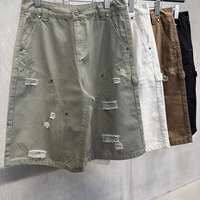 Celana Pendek Cargo Pria Musim Panas Model Amerika Terbaru, Longgar, Berlubang, Vintage, Distressed, Kaki Lurus, OEM Custom