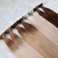 Extensions de cheveux humains vierges Remy européens 100% naturels, à bandes adhésives, double épaisseur, lisses, 50g, couleur personnalisée
