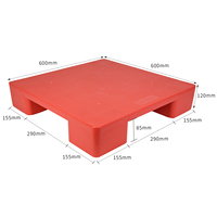 Palette carrée en plastique HDPE bleue personnalisée pour entrepôt, 600*600*120, petite, à face unique, entrée 4 voies, dessus plat