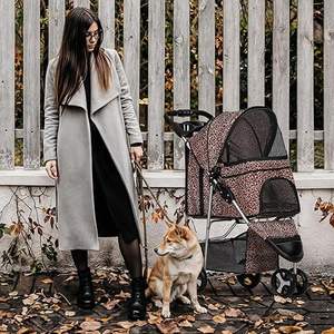Küçük orta köpekler kediler için 3 tekerlekler Pet köpek kedi arabası, hafif katlanabilir Jogger arabası ve bardak tutucu, leopar baskı - Product Image 4